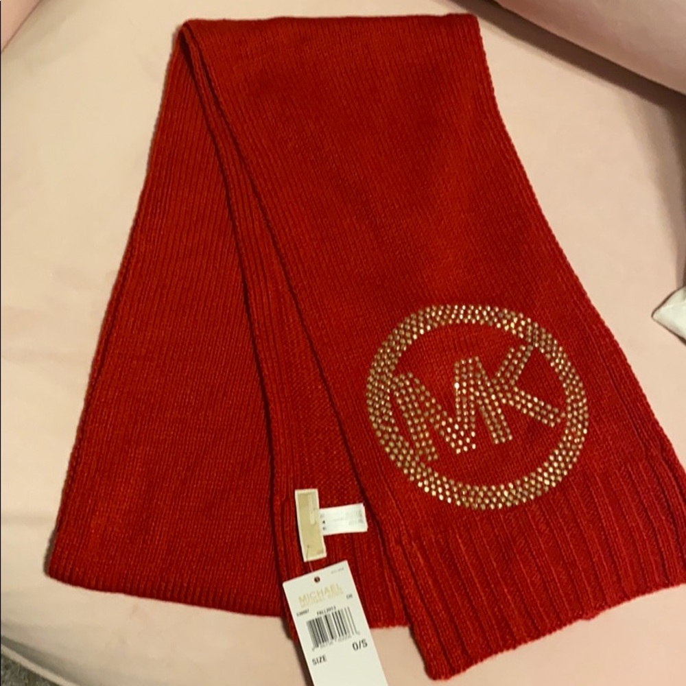 Michael Kors Embellished red knit winter scarf